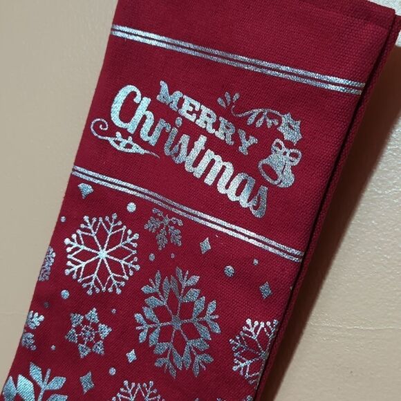 JINGLES & JOY - Merry Christmas Silver Snowflakes Cotton Canvas Stocking - Picture 2 of 7